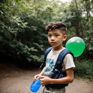 A boy with reusable water balloons